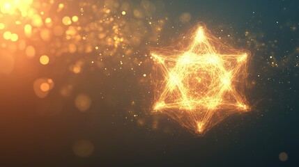 Poster - A softly glowing Merkaba star floating on a serene gradient background with light particles surrounding it