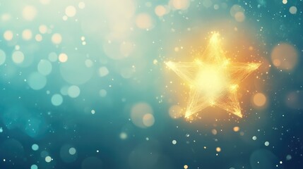Poster - A softly glowing Merkaba star floating on a serene gradient background with light particles surrounding it