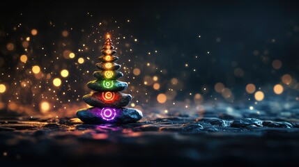 Poster - A vibrant chakra energy map glowing softly against a neutral background, symbolizing balance and spiritual healing