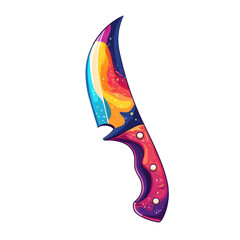 Poster - A stylized illustration depicts a curved knife with a vibrant abstract paint-splatter design.