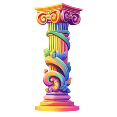 Aufkleber - A vibrant digital illustration of a colorful column adorned with intricate floral designs and pastel rainbow hues.