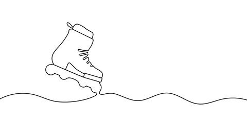 Wall Mural - Continuous one line drawing of aggressive roller skates icon. Sport roll shoe symbol in single outline style on white background