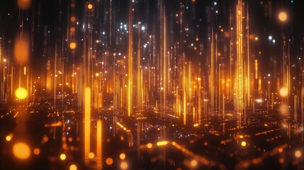 Poster - 3D rendering of a complex trading chart with glowing candles, data streams, and abstract infographics, representing the world of financial technology