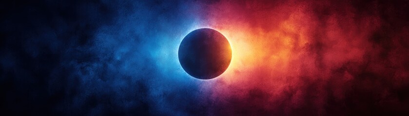 Wall Mural - A stunning cosmic scene featuring a dark celestial body surrounded by vibrant blue and red hues, evoking a sense of mystery and wonder, March Equinox Day