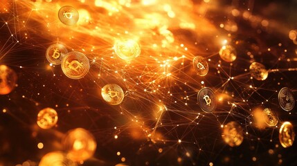 Poster - A conceptual image of fintech technology, with digital currencies and glowing financial symbols interconnected by data streams in a high-tech environment