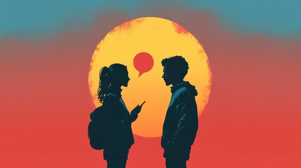 Poster - A creative concept of a couple texting, where the woman's ellipsis speech bubble gradually overtakes the man's message bubble, symbolizing suspense or teasing