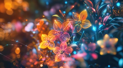 Poster - A creative digital ad concept highlighting decentralized finance, with colorful floral designs and glowing effects representing blockchain-powered financial systems