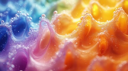 Poster - Colorful Liquid Waves with Bubbles Abstract Art