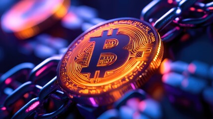 Aufkleber - A digital concept of Bitcoin and cryptocurrency blocks, with glowing blocks forming a secure chain, representing the technology behind digital currencies