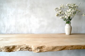 Wall Mural - Rustic Wooden Table with White Flowers