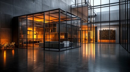 Leinwandbilder - Modern architectural space with interlocking cubes urban environment interior design showcase contemporary viewpoint