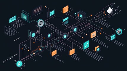 Poster - A professional infographic showing the step-by-step process of blockchain transactions, with clear visual representations of data blocks and the blockchain structure