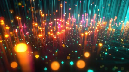 Aufkleber - A vibrant 3D chart filled with glowing candles, data points, and financial trends, symbolizing the evolving world of digital trading and fintech