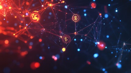 Poster - Abstract visualization of fintech and digital currencies, with glowing money symbols and blockchain networks representing modern financial technology