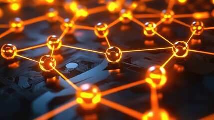 Poster - An abstract 3D image of connected microchips and their intricate circuit diagram, glowing with energy and symbolizing digital advancements