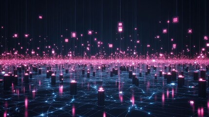 Poster - Digital concept of an AI computer system, with glowing components and interconnected data, symbolizing the complex workings of artificial intelligence