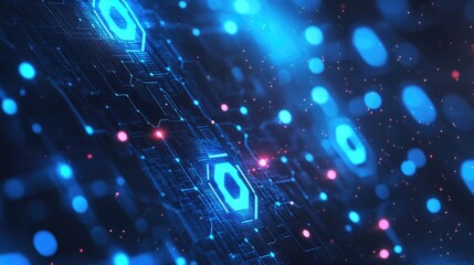 Poster - Digital representation of CBDC technology, with glowing currency symbols and blockchain networks, illustrating the next evolution of central banking