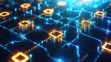 Poster - Digital representation of CBDC technology, with glowing currency symbols and blockchain networks, illustrating the next evolution of central banking
