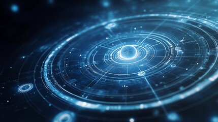 Futuristic digital globe orbiting, glowing, technology background, interface design