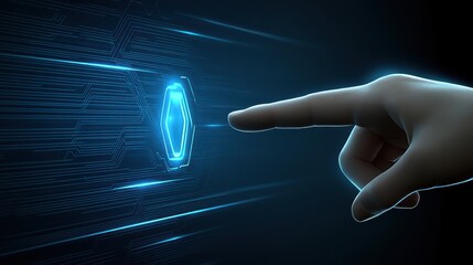 Poster - hand activating a wallmounted button, controlling access or function.