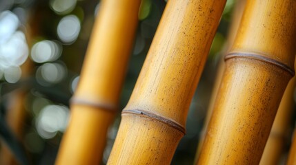 Canvas Print - Close-up of bamboo stalks with soft green background