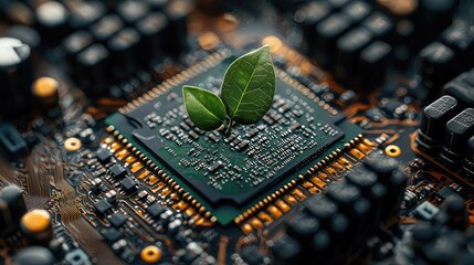 Poster - Green Leaves Sprouting from Computer Circuit Board