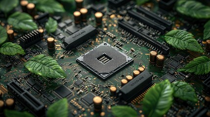 Poster - Green Technology Circuit Board With Central Processing Unit