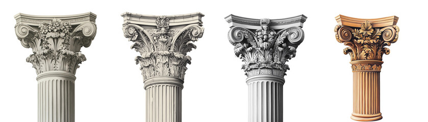 Poster - A detailed illustration showcasing four variations of a Corinthian column capital in different color schemes.