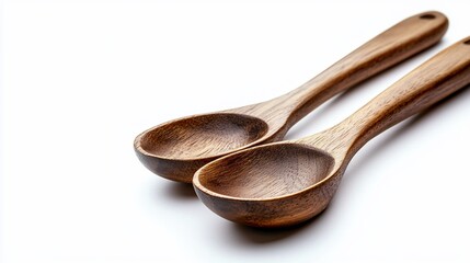 Two wooden spoons, kitchenware, white background, cooking, food prep