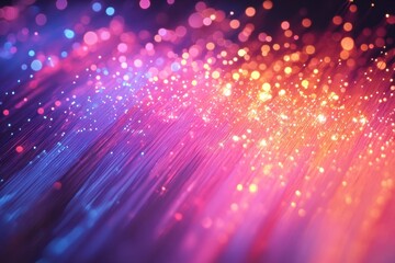 Poster - Vibrant pink and blue fiber optic strands glow. Perfect for tech, connectivity, or abstract designs.