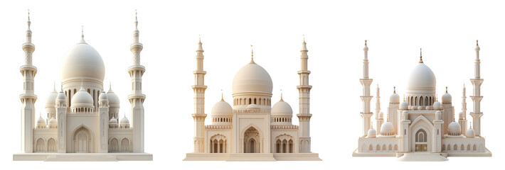 Wall Mural - Three intricately designed architectural models isolated on a transparent background