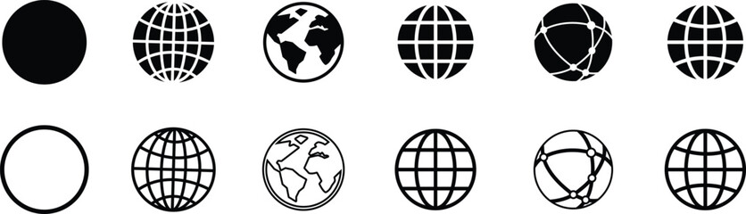 World globe in flat, line icon set. Vector for apps or website Earth global country map planet Travel internet globe sign symbol isolated on transparent background international communication service