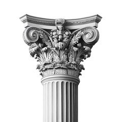 Poster - A detailed grayscale image showcases a Corinthian column capital and shaft displaying intricate carvings and classical architectural features.