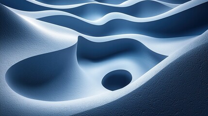 Poster - Abstract Blue Wave Sculptures With Depressed Circular Forms