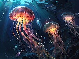 Poster - jelly fish in the aquarium