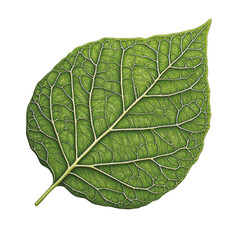 Poster - A detailed close up image showcases the intricate vein structure of a single green leaf against a black background.