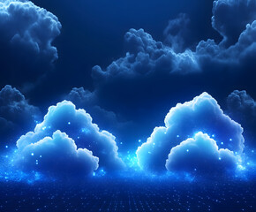 Poster - Ethereal clouds glowing in a deep blue night sky with a magical ambiance