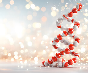 Poster - Abstract DNA structure with red and white spheres against a soft, blurred background