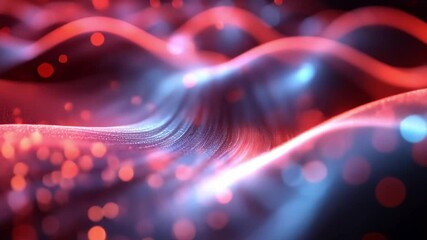 Poster - Abstract Red and Blue Glowing Particle Waves