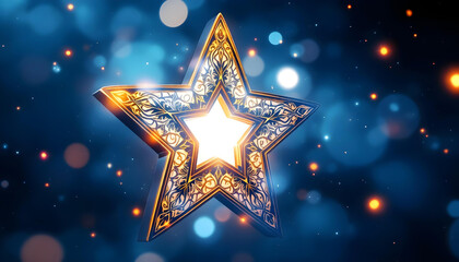 Wall Mural - Ornate Golden Star Against A Blue Background