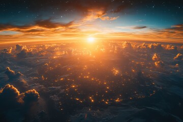 Aufkleber - A breathtaking view of a sunset above the clouds, showcasing vibrant colors and a serene atmosphere. Perfect for nature enthusiasts and travel lovers.