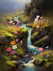 Poster - waterfall in the mountains