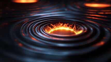 Fototapete - Dark Liquid Surface with Central Fire and Concentric Rings