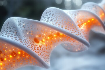 Poster - A close-up view of a futuristic, luminescent structure featuring intricate patterns and glowing elements, representing advanced technology and innovation.