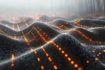 Poster - A mesmerizing digital landscape with glowing lines and waves, symbolizing advanced technology and data visualization, evoking feelings of innovation and progress.