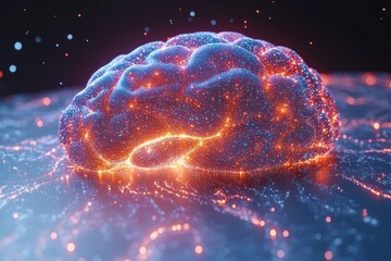 Poster - A stunning abstract representation of a brain, glowing with vibrant colors and intricate patterns, symbolizing creativity and advanced cognition.