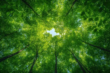 Poster - A stunning view of a lush green forest with sunlight filtering through the leaves, creating a serene atmosphere perfect for nature lovers.