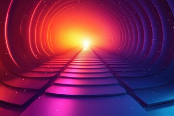 Poster - A vibrant, futuristic tunnel illuminated by a spectrum of colors leading to a bright light, symbolizing exploration and innovation.