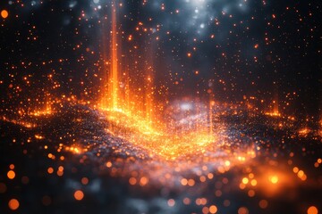 Aufkleber - An abstract representation of fiery particles and glowing lights creating a surreal atmosphere, showcasing the beauty of digital art and innovation.
