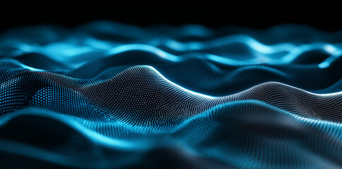 Fototapete - Abstract 3d illustration with wavy grid in defocus on black background. Data chart. 3d grid technology concep banner.